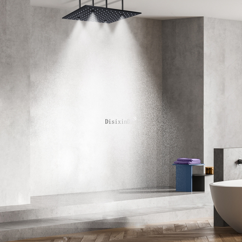 Cabezal de ducha LED de acero inoxidable 304 de 16 pulgadas, color negro mate, cabezal de ducha que cambia de Color con niebla de lluvia para baño