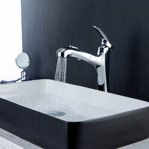 Grifos de lavabo pulidos cromados de una sola manija, grifo de agua extraíble fácil para baño