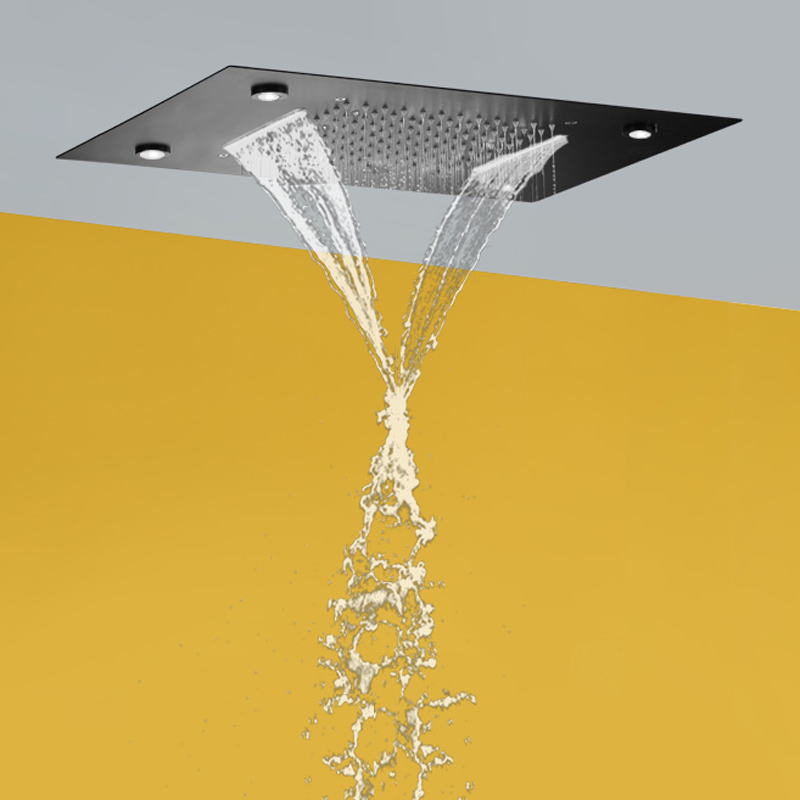 Grifos de ducha LED de 50x36 CM, color negro mate, lluvia de cascada bifuncional para baño con cambio de temperatura de 3 colores