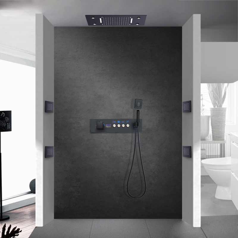 Sistema de juego de ducha de baño con pantalla Digital de temperatura constante, color negro mate, 500x360MM, con chorros de pulverización de ducha de mano