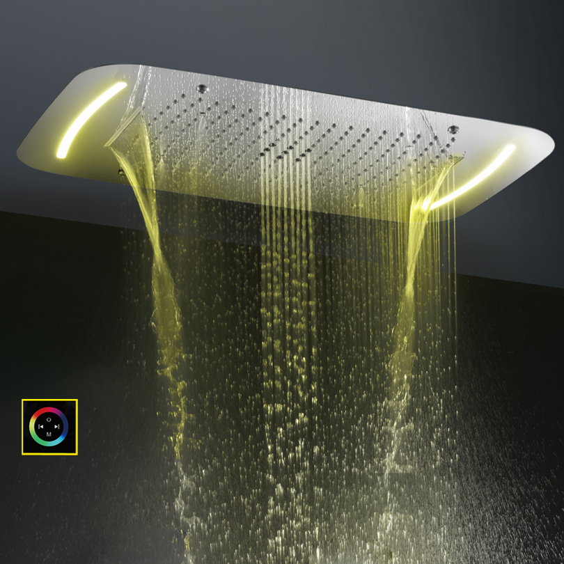 Cabezal de ducha cromado pulido de 71x43 CM con Panel de Control LED, cascada de baño, burbuja atomizadora de lluvia