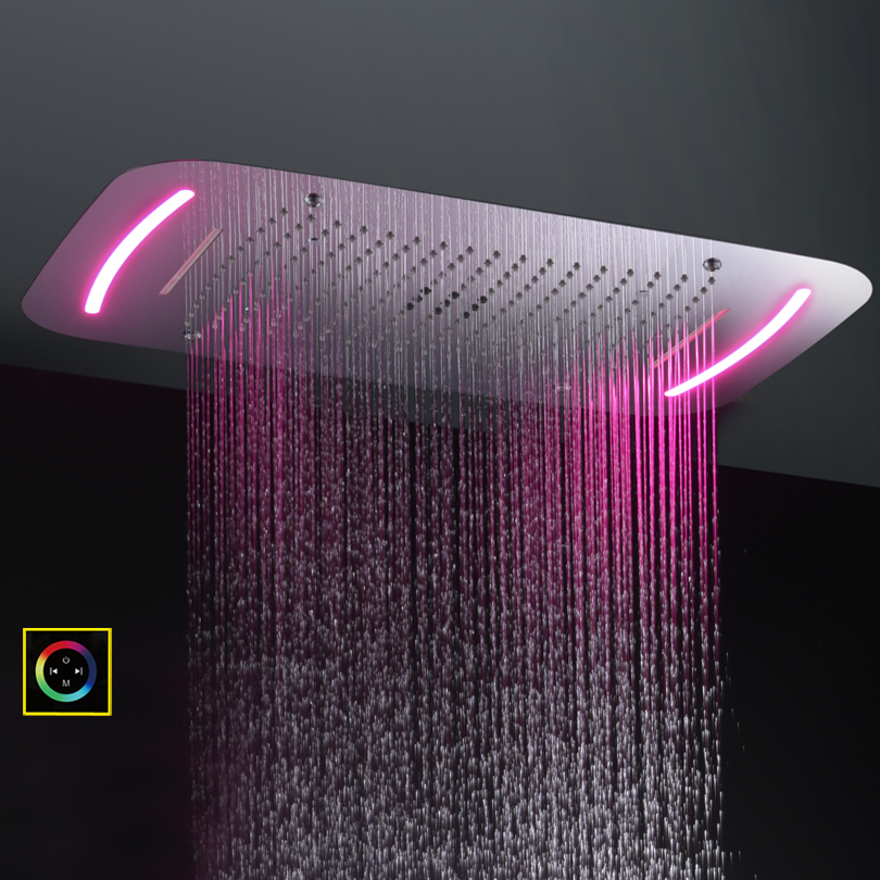 Cabezal de ducha cromado pulido de 71x43 CM con Panel de Control LED, cascada de baño, burbuja atomizadora de lluvia