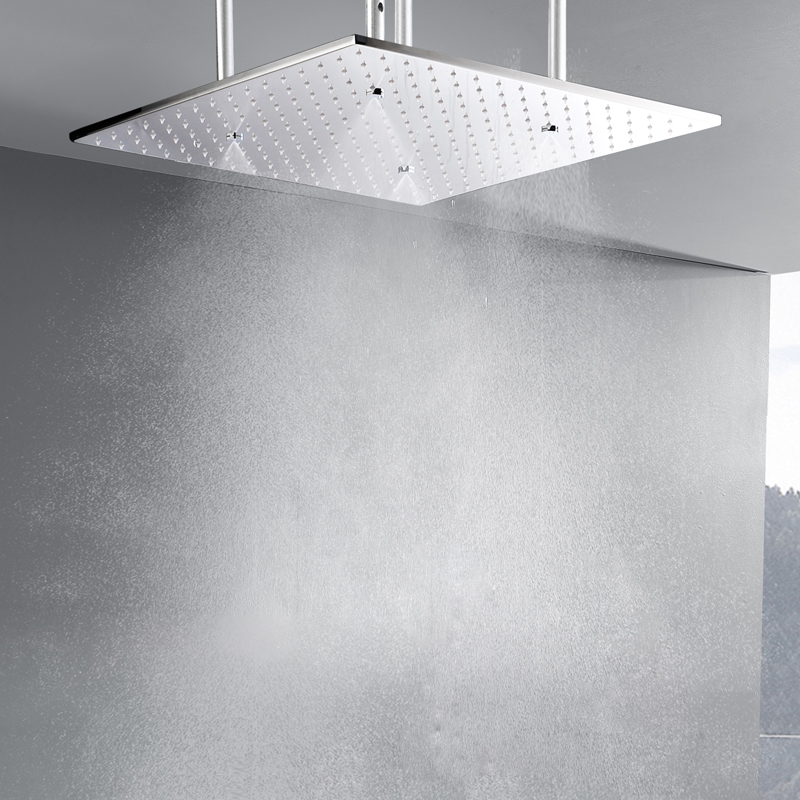 Cromo pulido 50X50 CM cabezal de ducha LED baño lluvia atomizador ducha soporte de cabezal de ducha ajustable