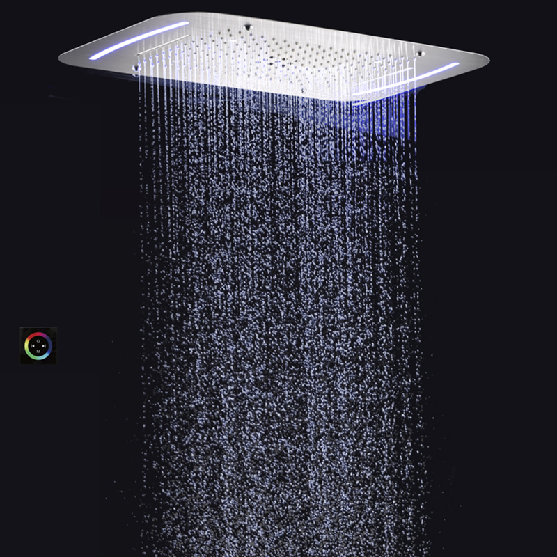 Cabezal de ducha de níquel cepillado 71X43 CM baño de gama alta cascada atomizadora burbuja con Panel de Control LED