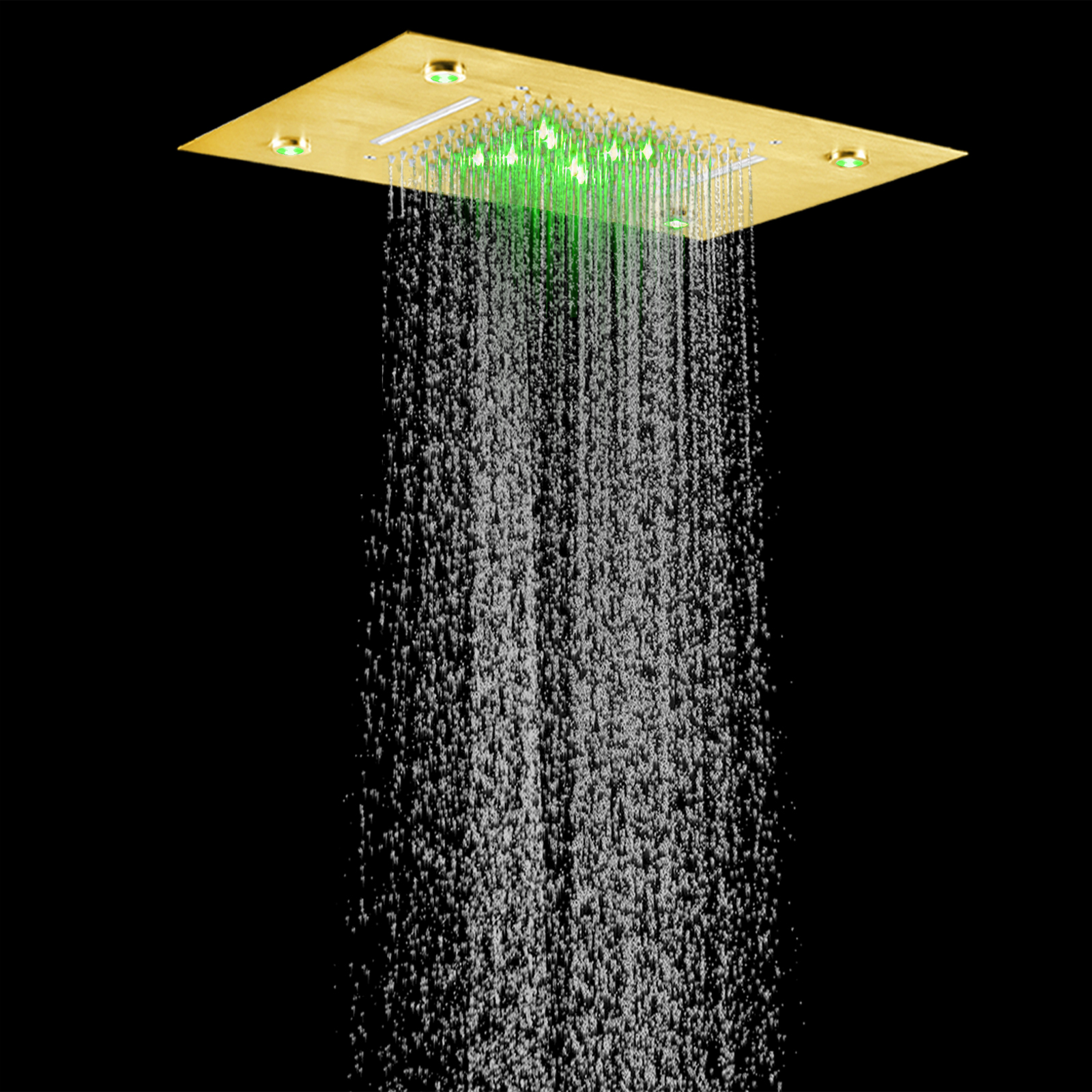 Cabezal de ducha de lluvia de lujo Oro pulido 50X36 CM 7 colores LED baño cascada bifuncional lluvia
