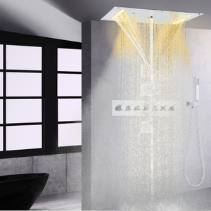 Cabezal de ducha de lluvia termostático cromado 700X380 MM LED juego de ducha montado en la pared de lluvia de niebla de cascada de baño de lujo LED