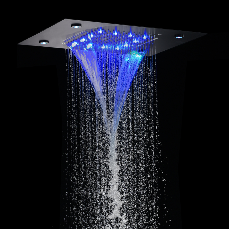 Negro mate 50X36 CM cabezal de ducha negro nuevo diseño 7 colores LED baño bifuncional cascada ducha de lluvia Spa
