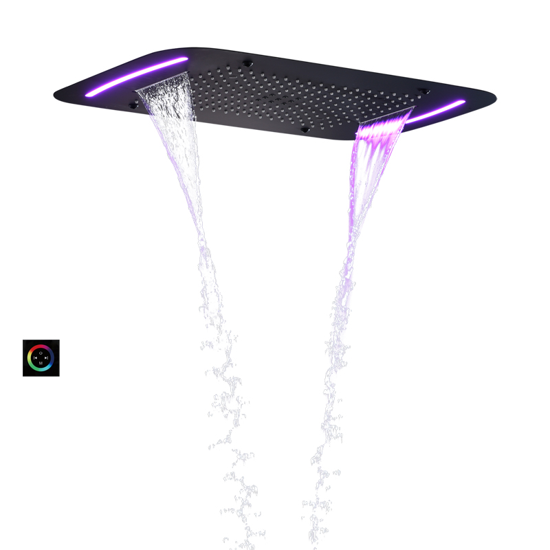 Cabezal de ducha negro mate de 71x43 CM con Panel de Control LED, ducha de Spa con burbujas atomizadoras y cascada para baño