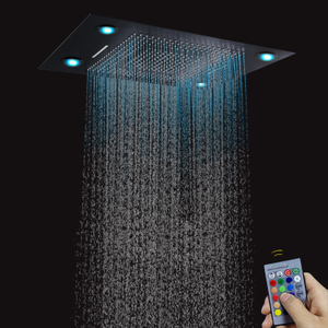 Mezclador de ducha de baño negro mate de 80x60 CM con Control LED, Panel remoto, ducha, cascada, lluvia, burbuja atomizadora