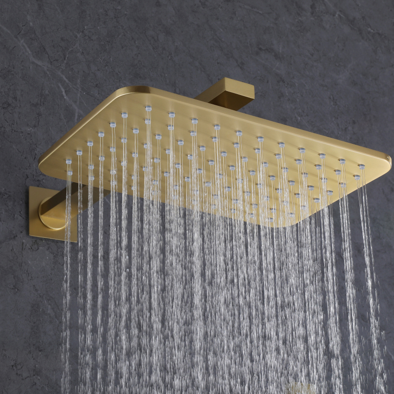 Válvula de ducha termostática de Oro cepillado, 28x18cm, pulsador, mezclador de lluvia, masaje de ducha