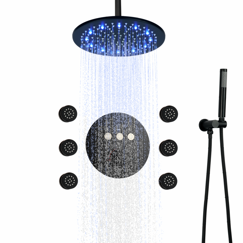 Juego de cabezal de ducha de lluvia redondo para baño, conjunto de caño de bañera de mano de latón de alta calidad, color negro mate de lujo