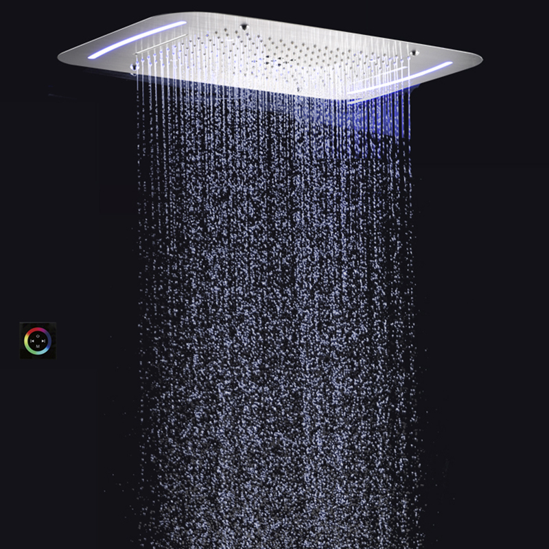 Mezclador de ducha de níquel cepillado 71X43 CM baño lluvia cascada atomizadora burbuja con panel de control LED