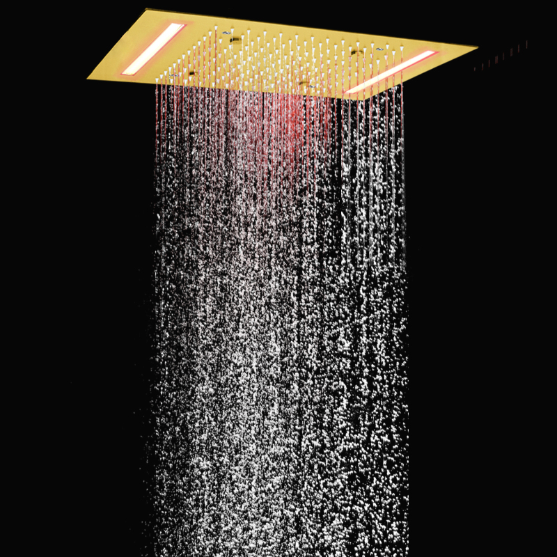 Mezclador de ducha de lluvia de lujo de oro cepillado 50X36 CM 7 LED colorido baño atomización de lluvia bifuncional