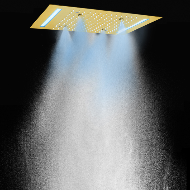 Mezclador de ducha de lluvia de lujo de oro cepillado 50X36 CM 7 LED colorido baño atomización de lluvia bifuncional