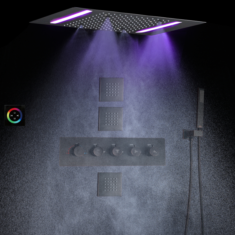 Cabezal de ducha cuadrado de techo, cascada de Spa, cabezal de ducha LED brumoso de acero inoxidable para baño