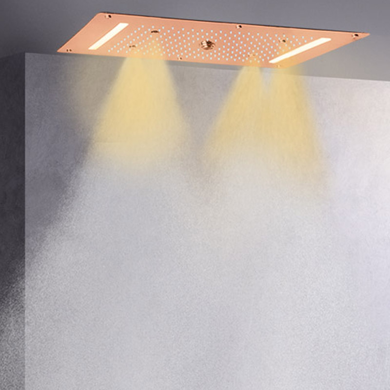 Cabezal de ducha de oro rosa 70X38 CM LED baño empotrado techo cascada lluvia atomizador burbuja ducha multifunción