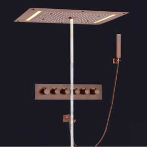 Sistema de ducha termostático para bañera, cabezal de ducha marrón con LED, 700x380mm, color marrón