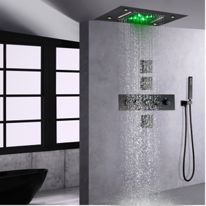 Cabezal de ducha tipo lluvia de bronce frotado con aceite ducha termostática en cascada de alto flujo de 14 x 20 pulgadas
