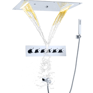 Sistema de ducha termostático para bañera, cabezal de ducha LED con pulverizador de cascada, lluvia, LED, 700x380 MM, con mano