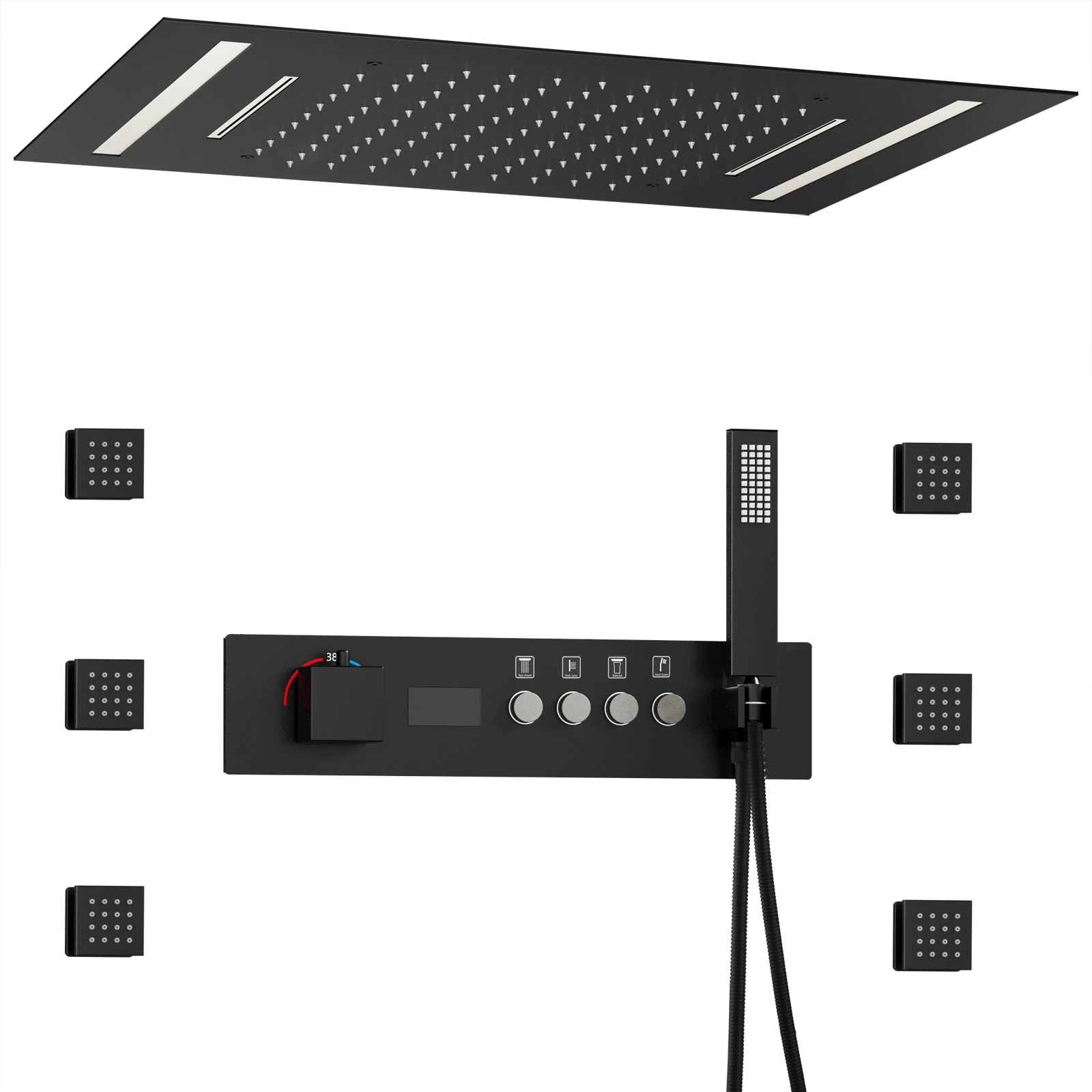 Cabezal de ducha LED para baño moderno, ducha de lluvia de 500x360MM, conjunto de válvula de ducha termostática tipo cascada para techo