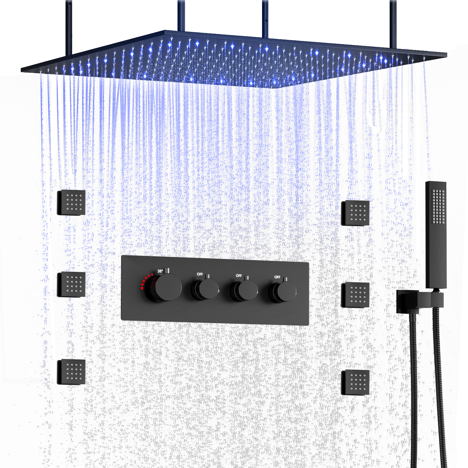 El cabezal de ducha de latón LED montado en la pared del techo del baño establece la ducha de lluvia con sistema de ducha