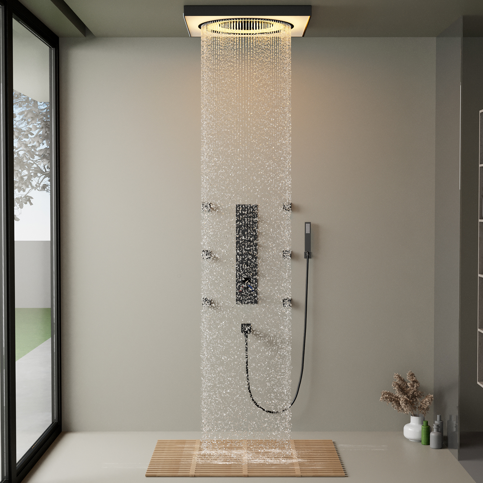 Conjuntos de cabezales de ducha termostáticos con válvula de ducha híbrida multifunción LED