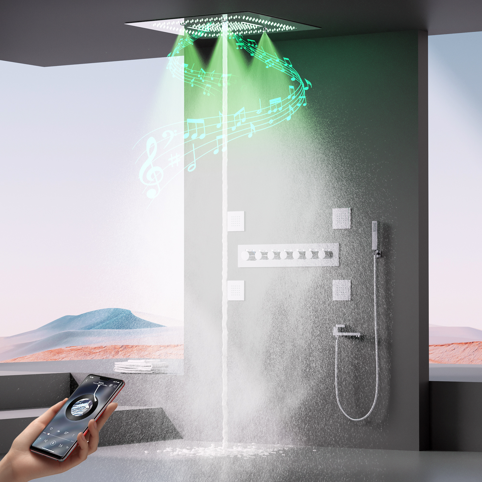 Juego de grifo de ducha para baño, cabezal de ducha de techo antiniebla para lluvia y Spa de 18 pulgadas con cuerpo de válvula de ducha con termostato