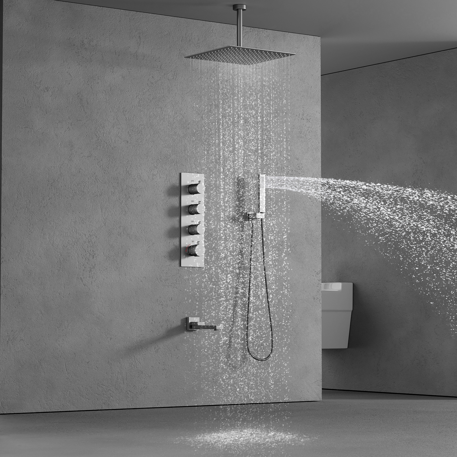 Juego de mezclador de ducha con Panel de montaje en techo, conjunto combinado de ducha mezclador de lluvia de lujo para baño, cabezal de ducha de lluvia con mano