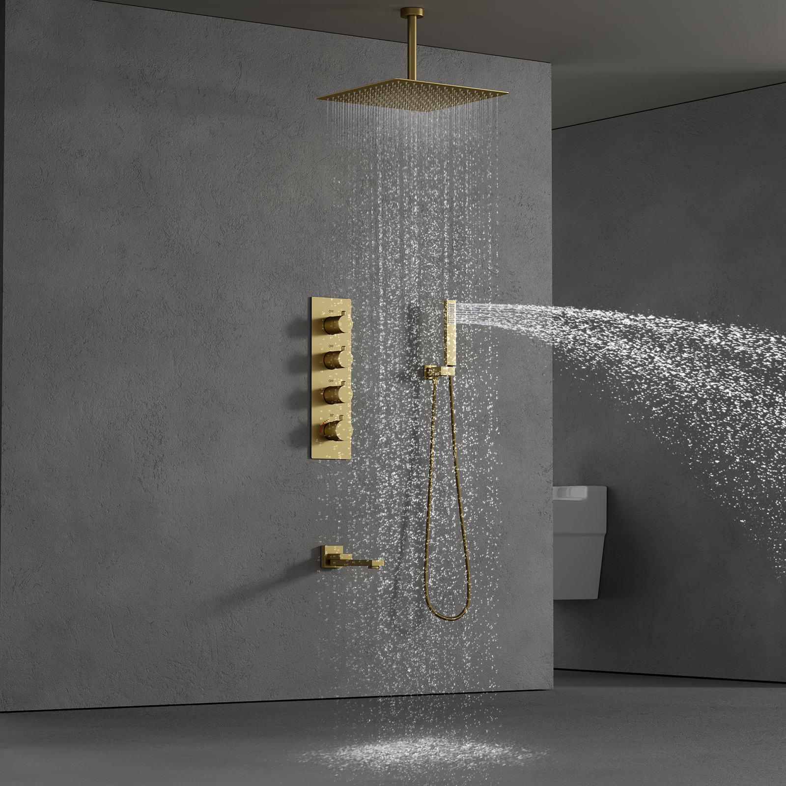 Moderno Sistema de ducha de baño de 3 funciones, bañera de 30x30cm, cabezal de ducha de lluvia, juego de cabezal de ducha de mano