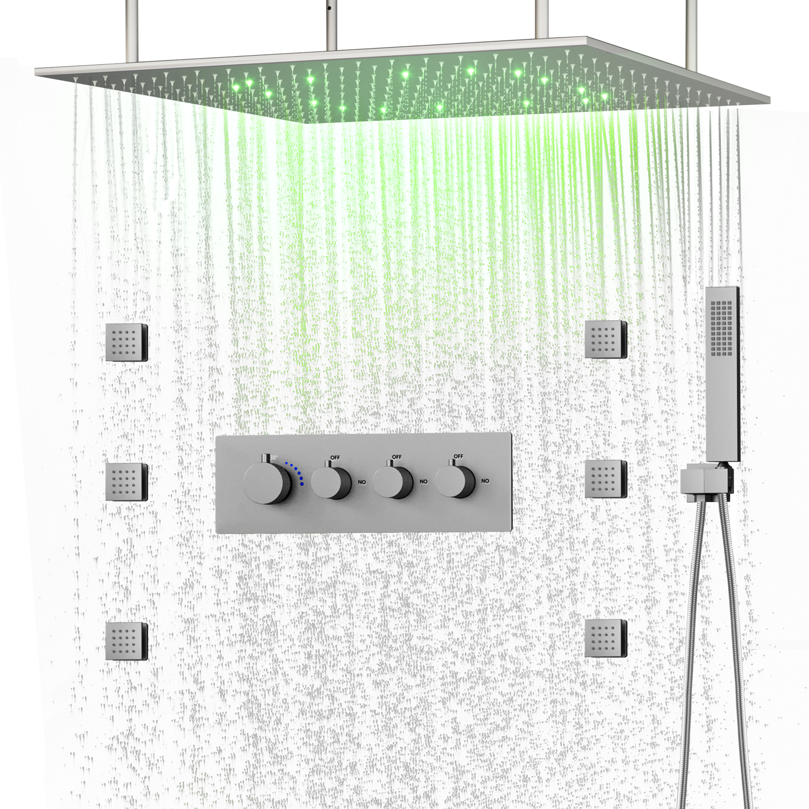 Baño cepillado 3 funciones LED cabezal de ducha ducha de techo Spa ducha grifo válvula