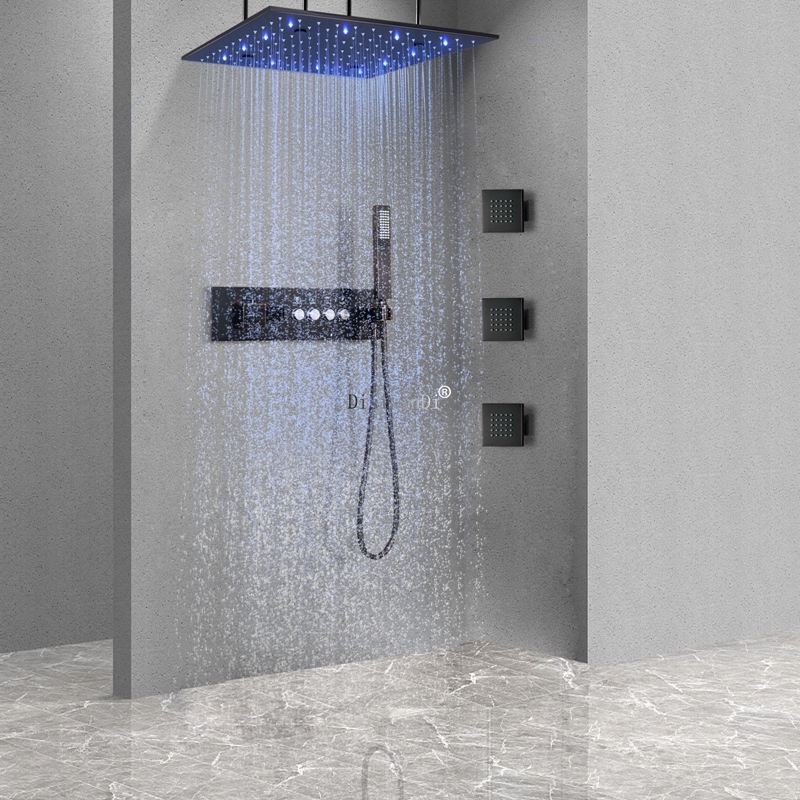 Juego de grifería de ducha con pantalla Digital LED de temperatura constante, cabezal de ducha LED de niebla de lluvia de 16 pulgadas para baño con chorro de masaje