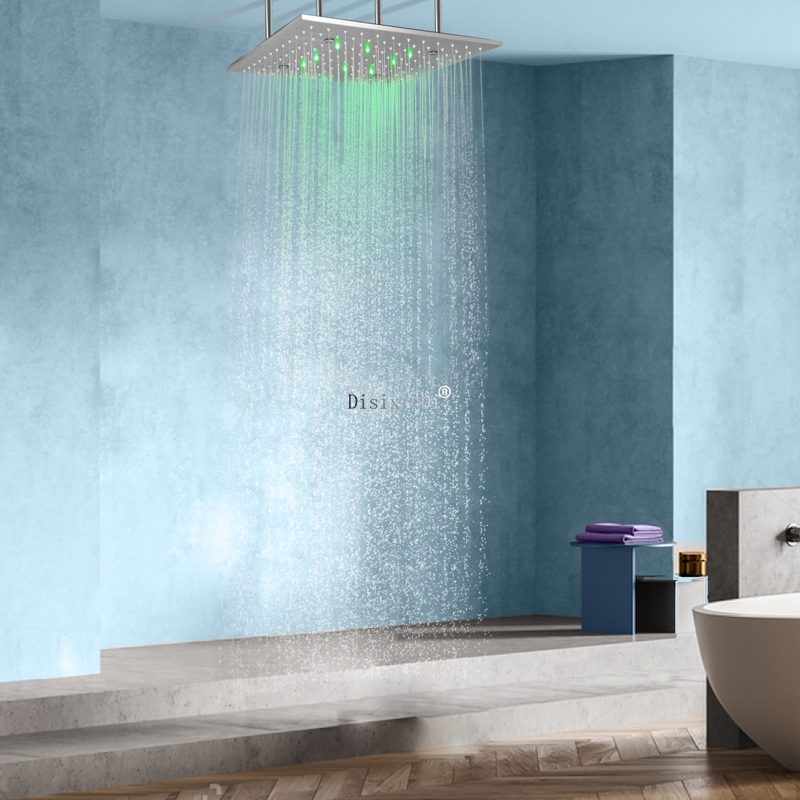 Sistema de cabezal de ducha cepillado de 16 pulgadas, mezclador de ducha de niebla de lluvia, instalación de techo LED de baño de acero inoxidable 304