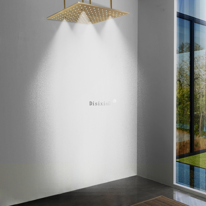 Cabezal de ducha de baño de estilo europeo, 400x400mm, temperatura del agua, ducha LED, niebla de lluvia oculta, cabezal de ducha que cambia de Color
