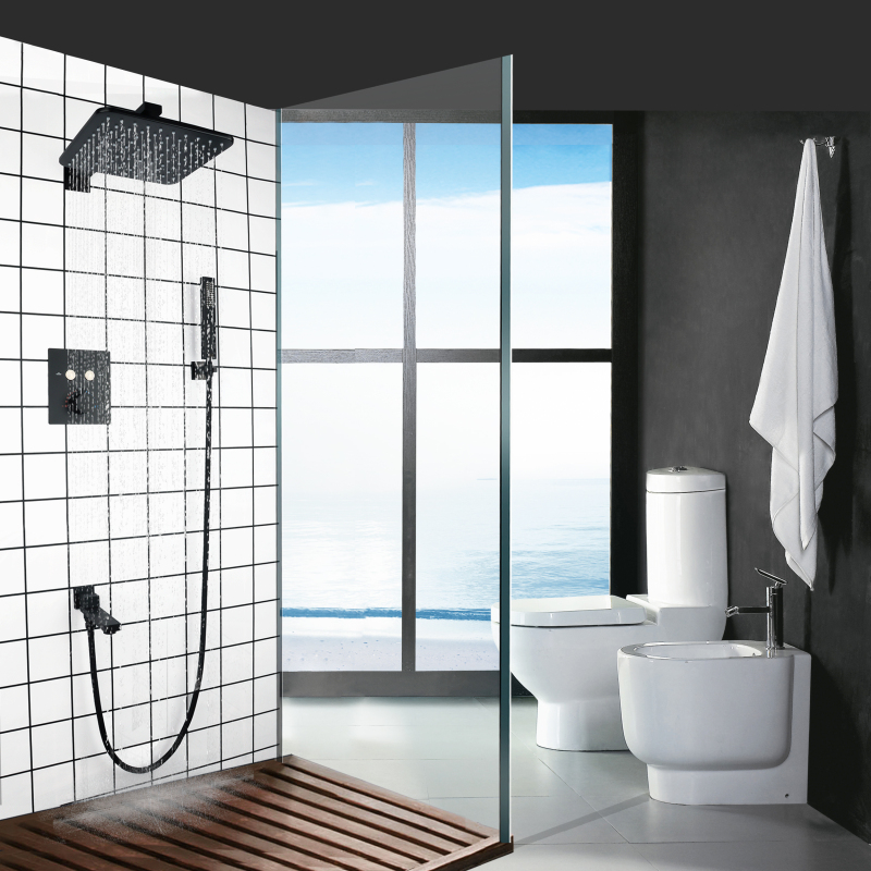 Sistema de ducha oculto de lluvia termostático negro mate, conjunto combinado de caño de mano para baño, barato, de alta calidad