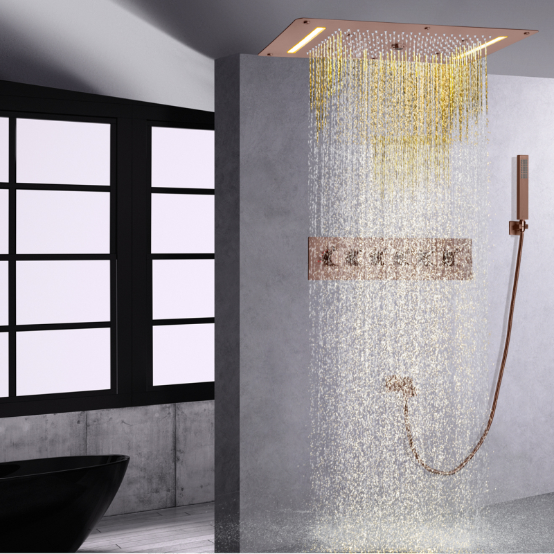 Cascada termostática de la lluvia del cuarto de baño del sistema LED de la ducha de la bañera de Brown 700X380 milímetro con Handh