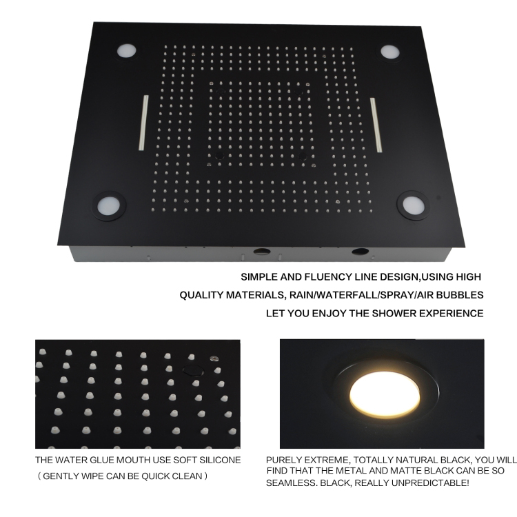 Mezclador de ducha de baño negro mate, 80x60 CM, con Control LED, Panel remoto, ducha de lluvia, cascada, atomización
