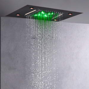 Mezclador de ducha LED de bronce frotado con aceite, 50x36 CM, cambio de temperatura de 3 colores, cascada bifuncional para baño, lluvia