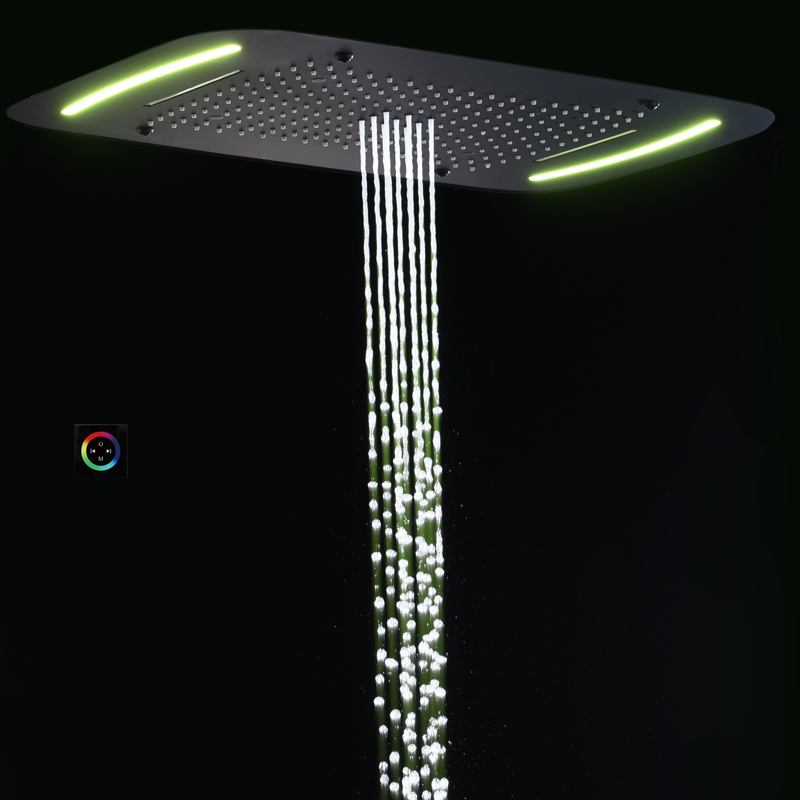 Cabezal de ducha negro mate de 71x43 CM con Panel de Control LED, ducha de Spa con burbujas atomizadoras y cascada para baño