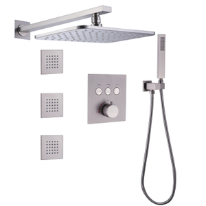 Grifo de ducha de níquel cepillado 28X18 CM baño termostático en sistema de ducha oculto tipo lluvia montado en la pared