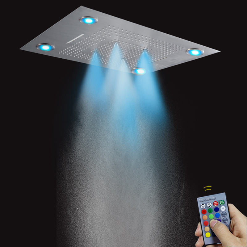 Mezclador de ducha multifunción para baño, níquel cepillado, 80x60 CM, con Control LED, Panel remoto, ducha, cascada, burbuja atomizadora