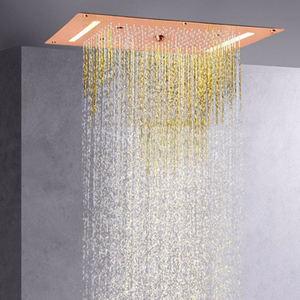 Mezclador de ducha de oro rosa 70X38 CM LED baño multifunción cascada lluvia atomizador ducha de burbujas