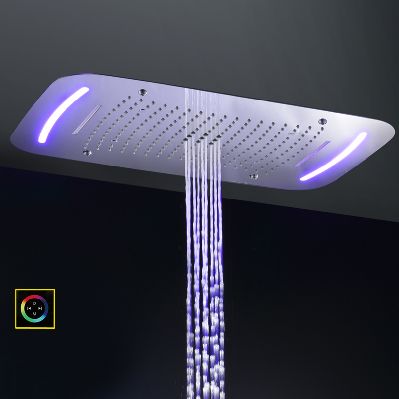 Mezclador de ducha cromado pulido 71X43 CM con panel de control LED cascada de baño atomizador burbuja lluvia
