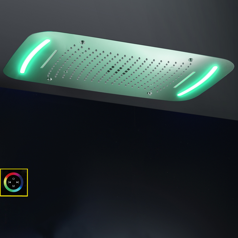 Mezclador de ducha cromado pulido 71X43 CM con panel de control LED cascada de baño atomizador burbuja lluvia