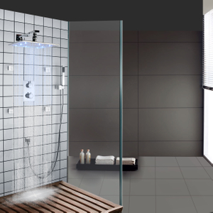 Cromo pulido LED termostático bañera grifo Panel ducha masaje cabezal de ducha tipo lluvia