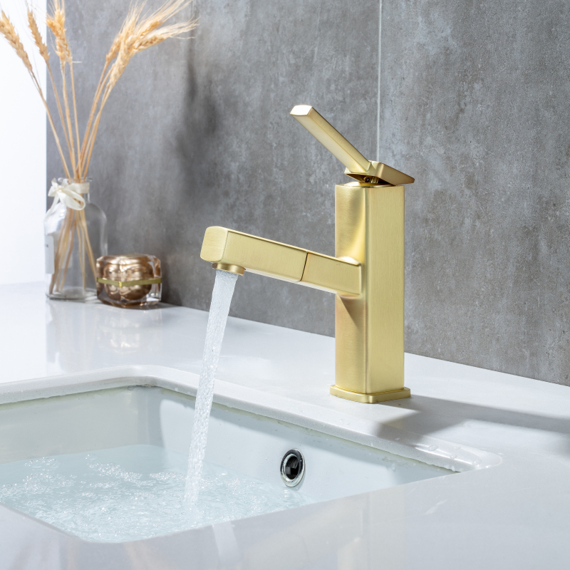 Grifo de lavabo de oro cepillado, grifo de fregadero frío y caliente, fabricación hábil moderna