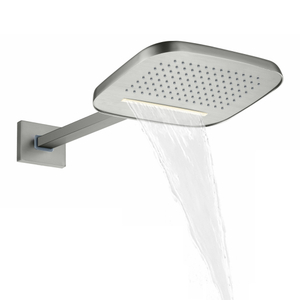 Níquel cepillado 25X20CM cabezal de ducha baño montaje en pared ducha de cascada de lluvia bifuncional