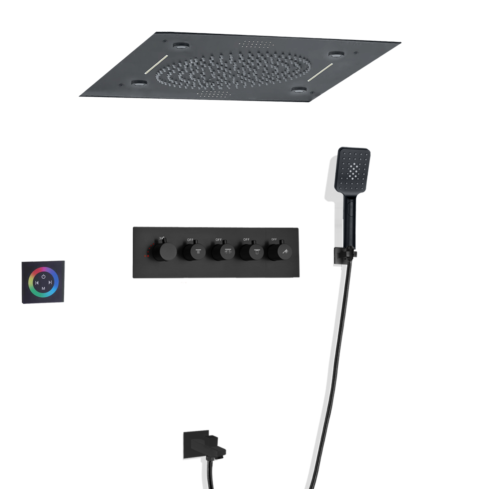 Juego de ducha termostática de 24 pulgadas para baño, techo oculto, lluvia 304sus, cascada, música, cabezal de ducha LED para juego de masaje