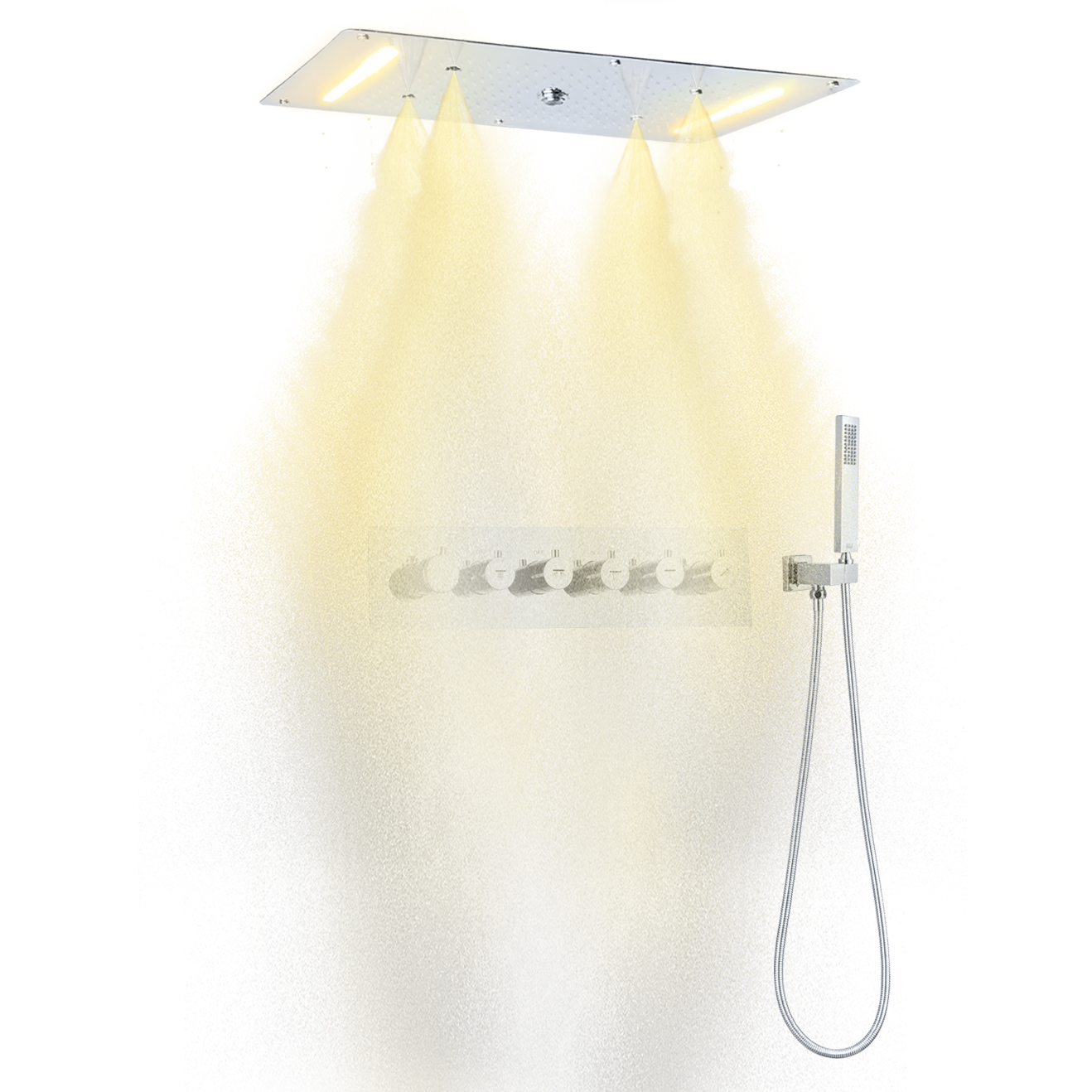 700X380MM SUS 304 montado en el techo SPA baño LED termostático rociador cascada lluvia cabezal de ducha conjunto