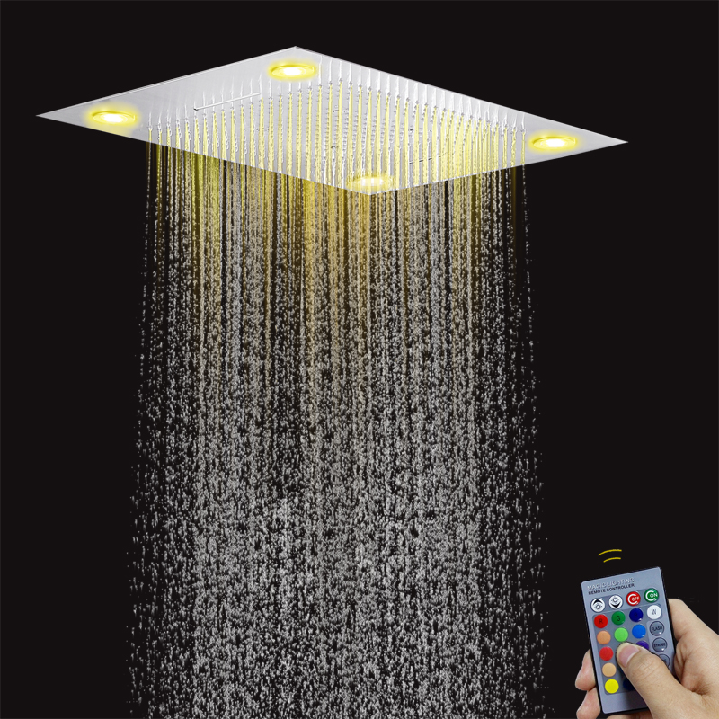 Cromo pulido 80X60 CM baño cabezal de ducha multifunción con Control LED Panel remoto burbuja niebla lluvia cascada