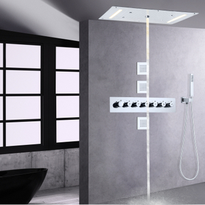 Sistema de ducha de lluvia termostático cromado 700X380 MM LED cabezal de ducha de baño con ducha de mano